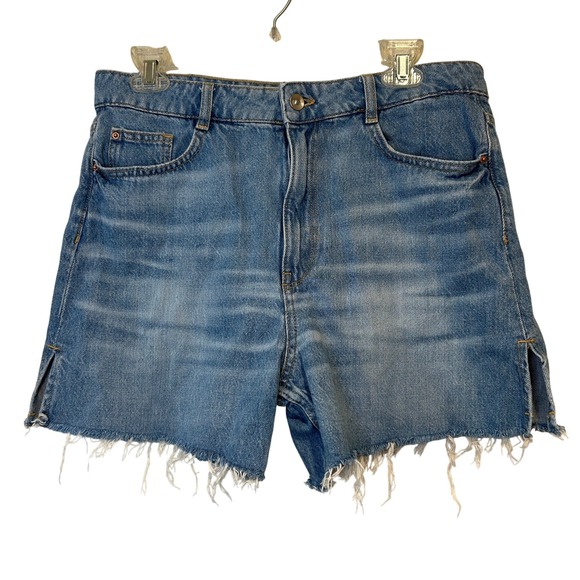 Zara Blue Distressed Raw Hem Denim Jean Shorts Size 8 - Picture 1 of 6
